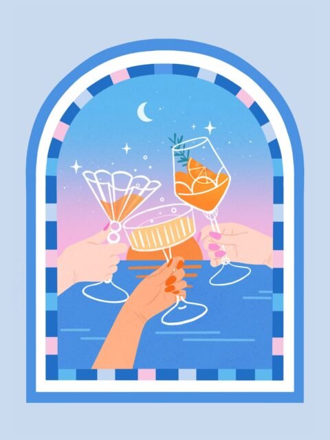 Quand le dessin devance la réalité ✨ »
C’est fou comme la vie fait bien les choses...

L’année dernière, j’ai dessiné cette illustration : un coucher de soleil vibrant, inspiré de l’ambiance de Santorini. À ce moment-là, l’île n’était qu’un rêve lointain dans mon carnet.

Et il y a quelques jours (comme tu l’as vu dans mon dernier Reel ), j’y étais pour de vrai.

Là-bas, le coucher de soleil, c’est « l’expérience » incontournable. On l’a vécu deux fois : une fois au bord de la piscine, et une autre, magique, au bord l’eau au port d’Ammoudi. Le ciel qui doré-orangé-rosé, les reflets sur l’eau... C’était exactement ce que j’avais dessiné, mais en mille fois plus vibrant.

Parfois, poser ses rêves sur le papier, c’est le premier pas pour les vivre en vrai. 🤍

Cette illustration, j’ai très envie de lui donner vie sur un support. Tu la verrais plutôt sur quoi ?