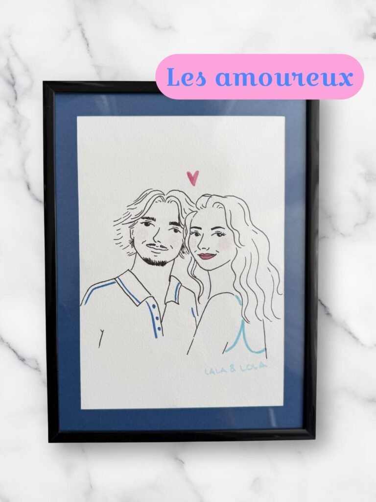 Illustration portrait personnalisé couple à l'encre